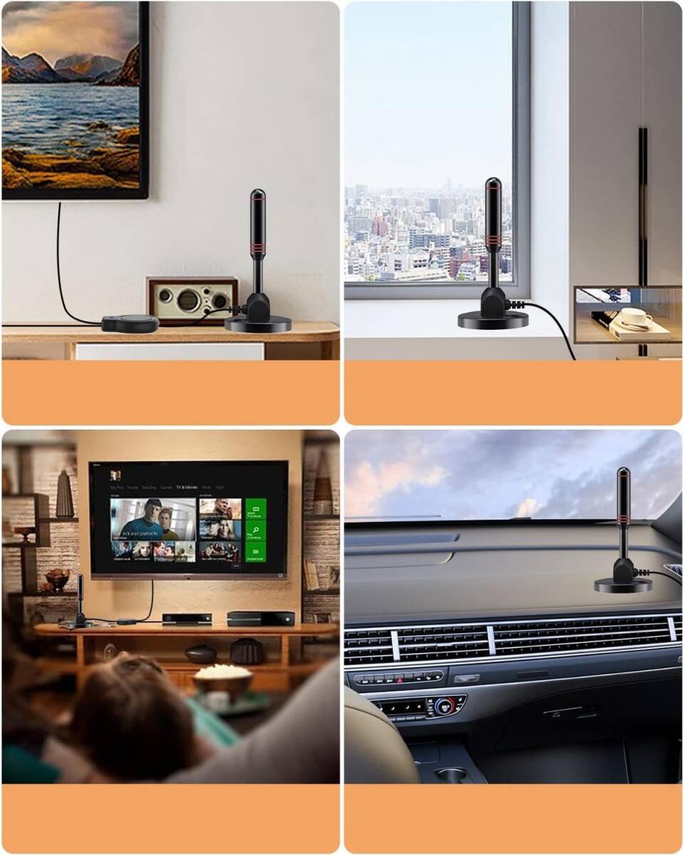 T-451 室内アンテナ 4K HDTV 360度全方位受信 テレビアンテナ 高性能 高感度 設置簡単 USB式 薄型&小型軽量信号ブースター付き 全種類の画像7