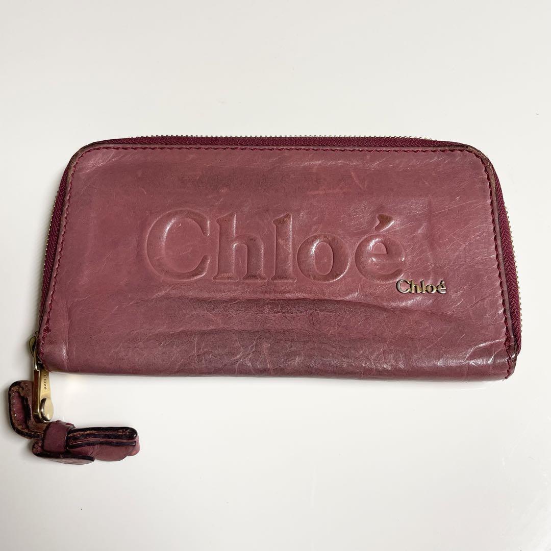 Chloe クロエ 長財布 財布 ブランド ラウンドファスナー ピンク_画像1