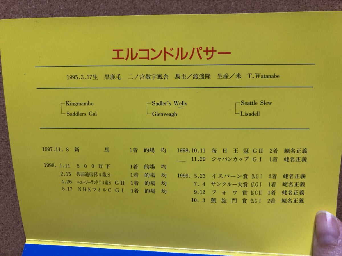 テレホンカード★競馬★エルコンドルパサー★50度数2枚1000円分★怪鳥★台紙つき★テレカの画像6