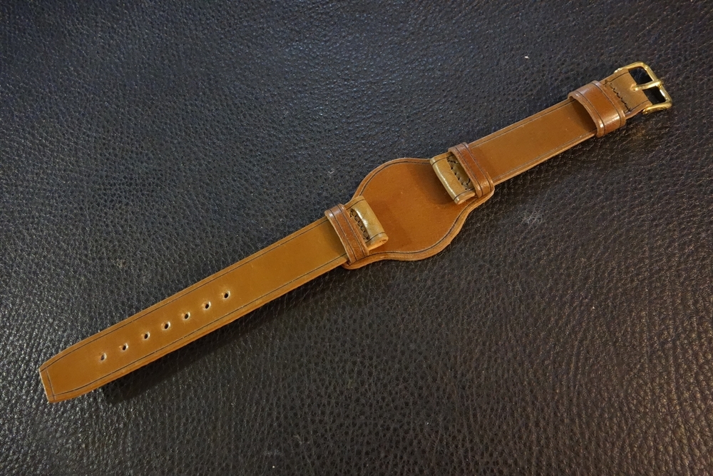 ◆台座付VINTAGE BELT◆高品質国産コードバン カスタムオーダー(台座SIZE/BUCKLE COLOR) WHISKEY BROWN 20mm 受注生産 日本製 腕時計ベルトの画像1