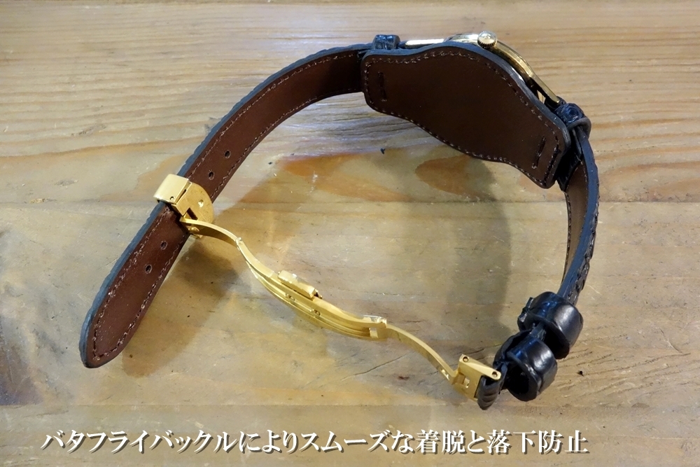 ◆台座付 D-Buckle Vintage Belt◆最高級北米産クロコダイル Custom Order(ラグ幅/台座SIZE/BUCKLE COLOR) BLACK 腕時計ベルト ワニ革 黒の画像8