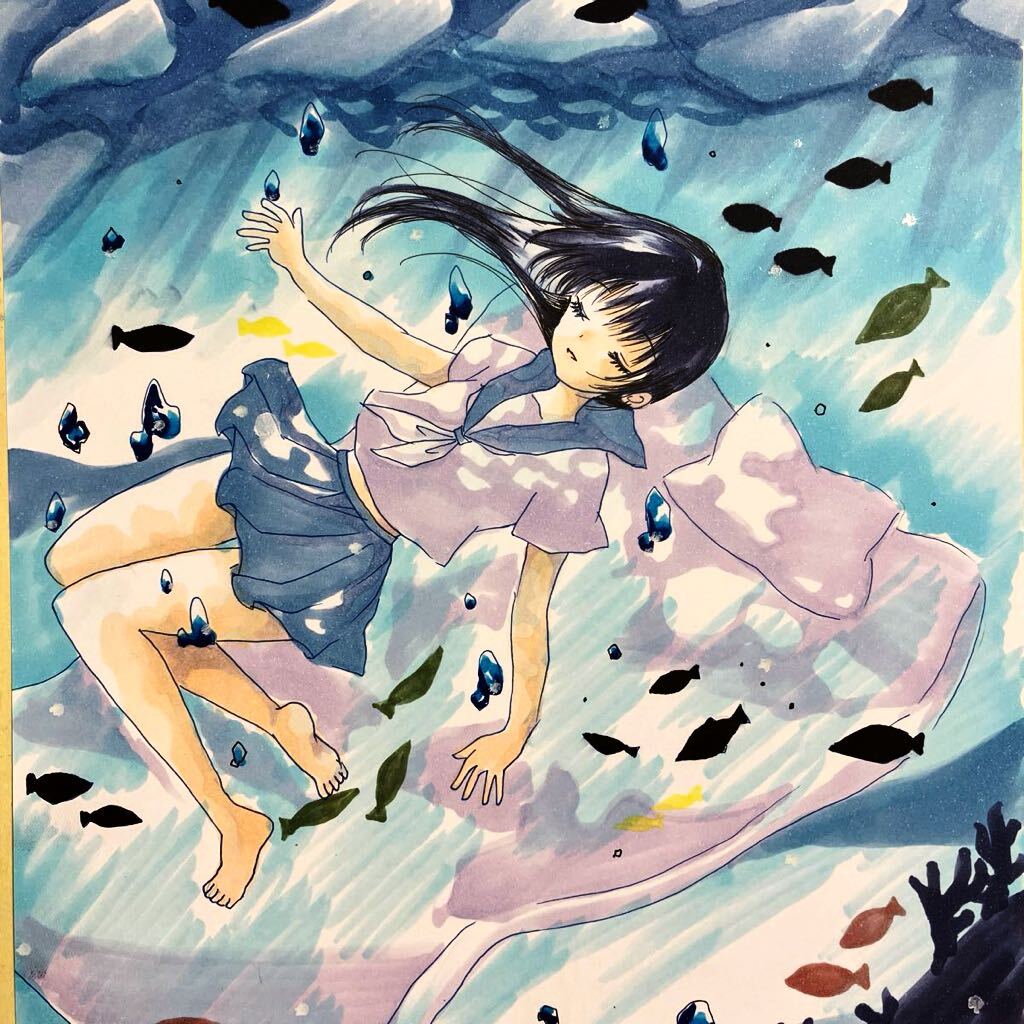 ☆沈むように眠る☆水とセーラー服☆オリジナル☆手描きイラスト☆ の画像3