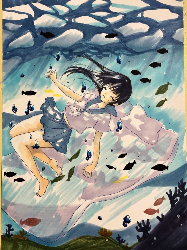 ☆沈むように眠る☆水とセーラー服☆オリジナル☆手描きイラスト☆ の画像2