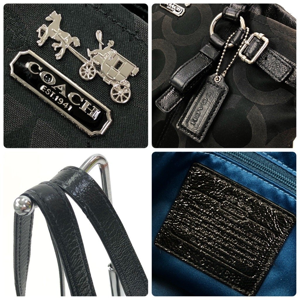 良品 COACH コーチ マディソン オプアート 2WAYバッグ トートバッグ ショルダーバッグ 17688 斜め掛け ハンドバッグ パテント 黒 最落無の画像6