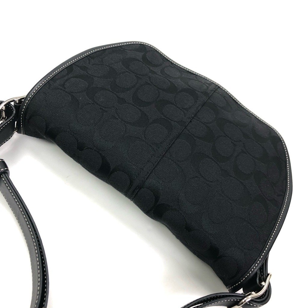 未使用 美品 COACH コーチ シグネチャー フラップ 斜め掛け ショルダーバッグ キャンバス×レザー 6842 黒/ブラック 最落無_画像8