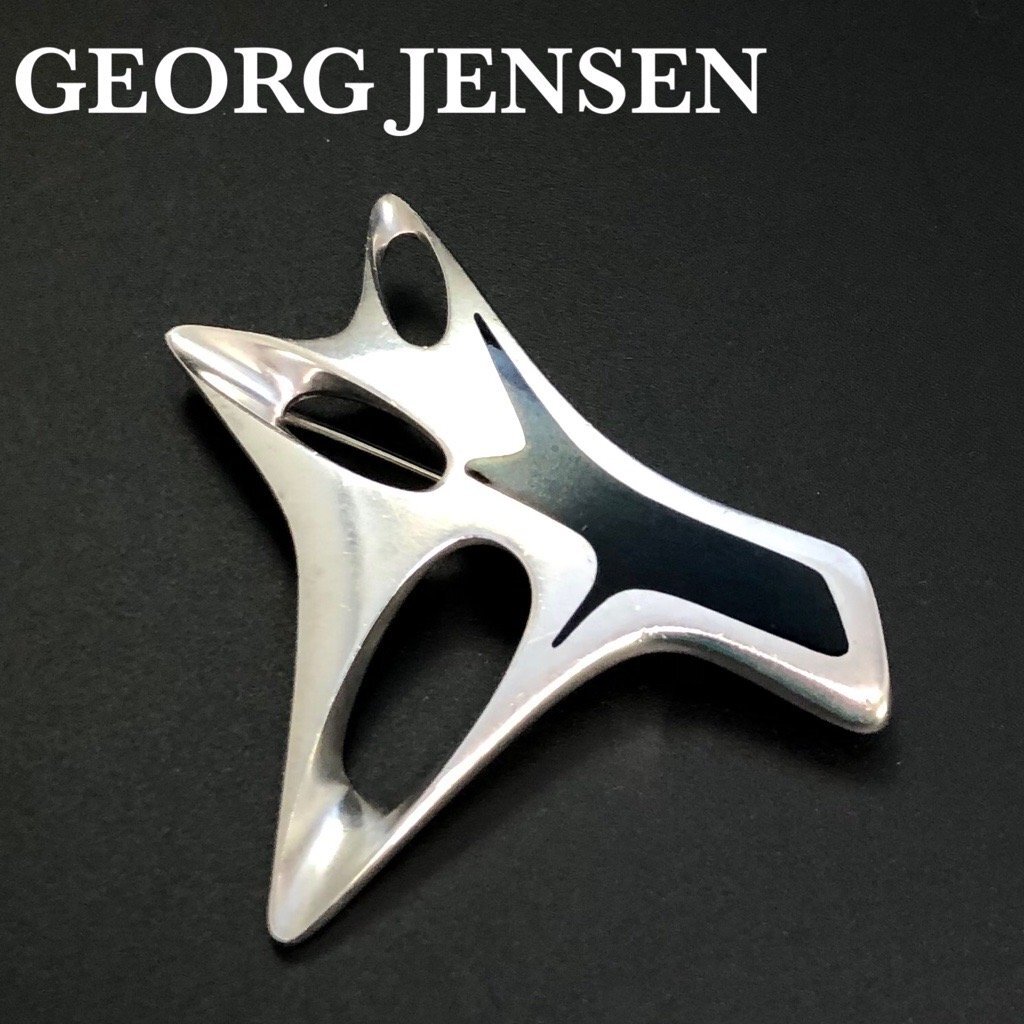 GEORG JENSEN ジョージジェンセン ブローチ #323 HK SV925 Henning Koppe/ヘニングコッペル 銀製品 シルバー/黒 約6cm/34.9ｇ正規品 最落無の画像1