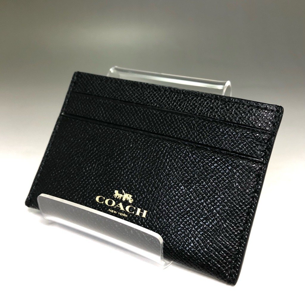 超美品 COACH コーチ 上質レザー 二つ折り財布/カードケース 2点セット メンズ/レディース 財布 名刺入れ パスケース 定期入れ 黒 最落無_画像3