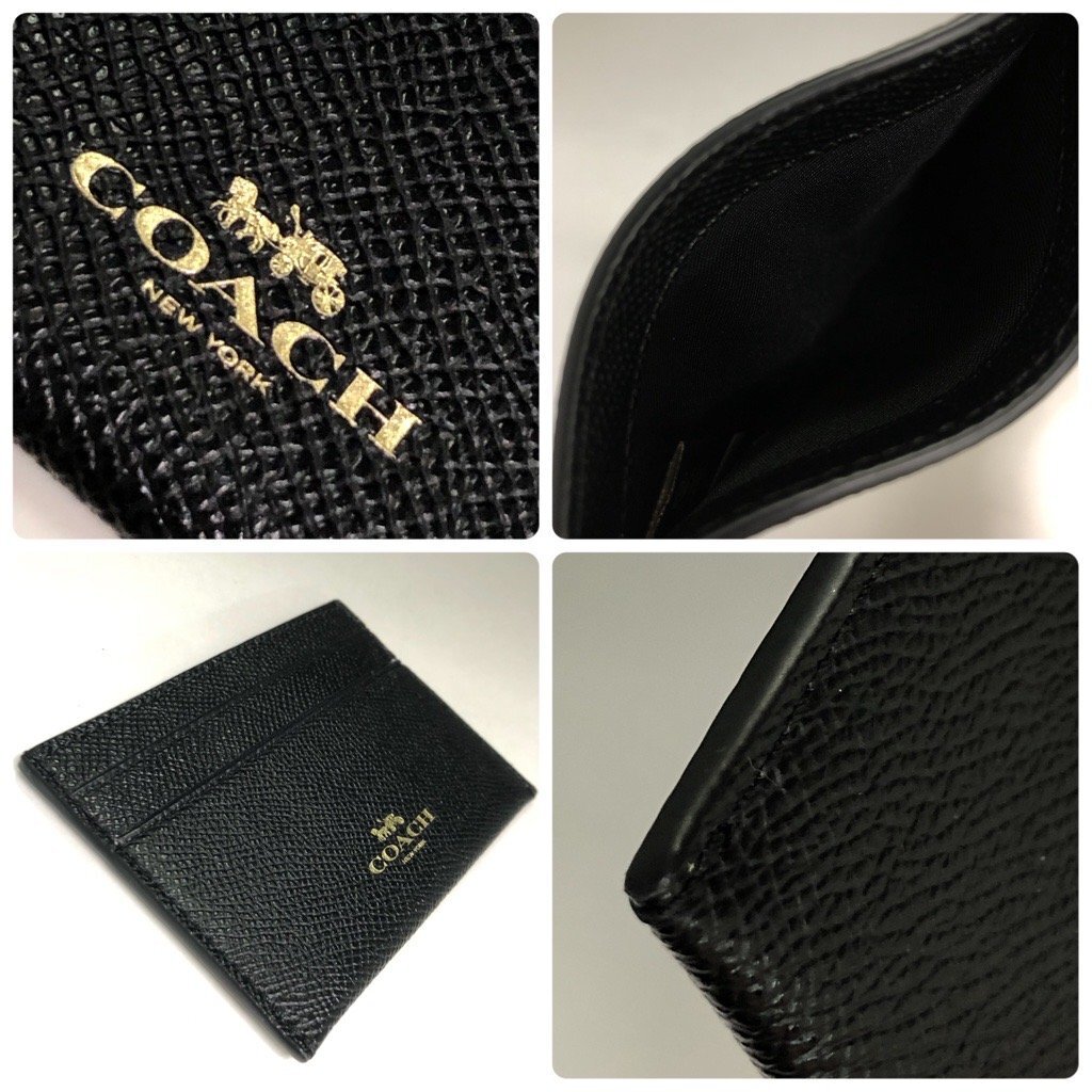 超美品 COACH コーチ 上質レザー 二つ折り財布/カードケース 2点セット メンズ/レディース 財布 名刺入れ パスケース 定期入れ 黒 最落無_画像8