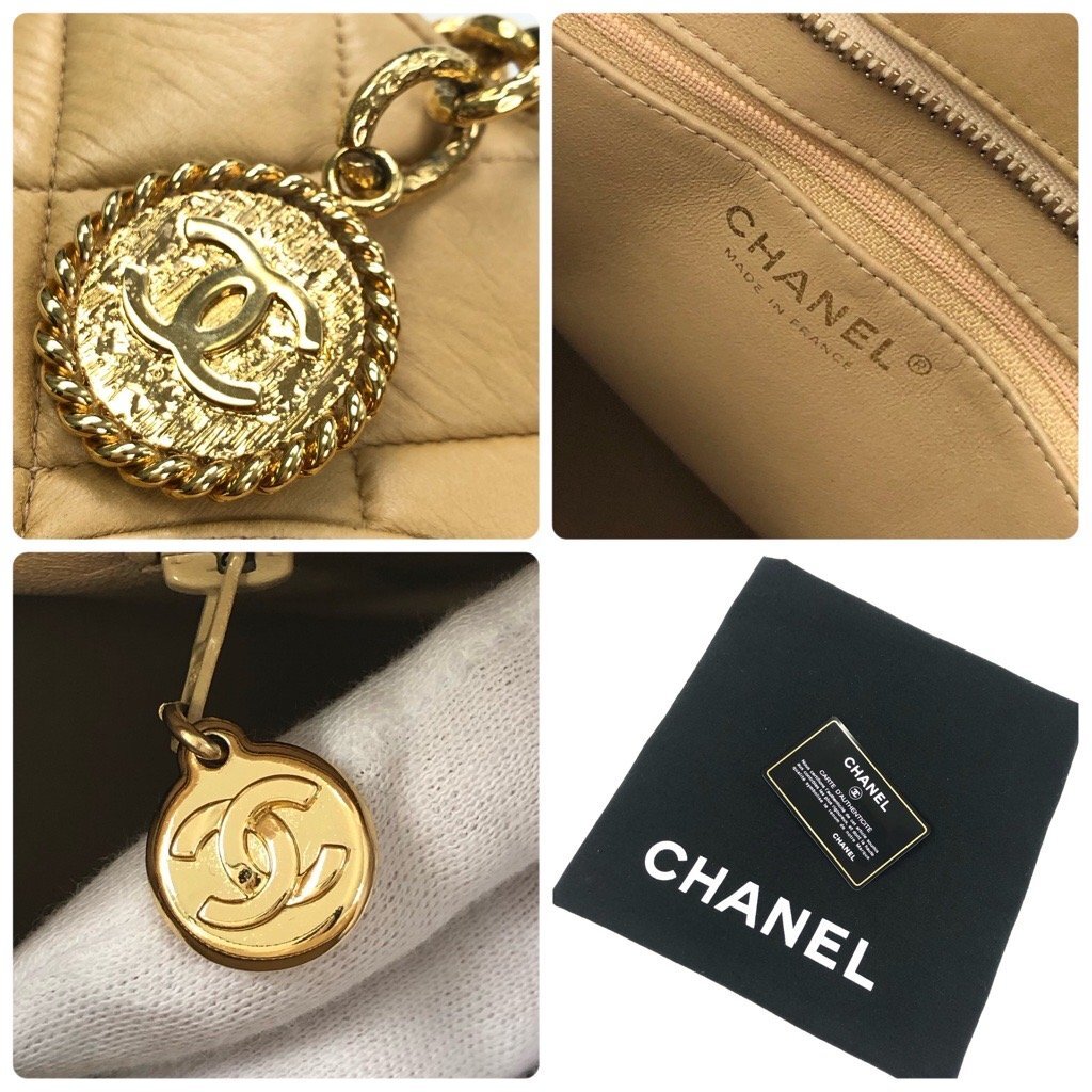 CHANEL シャネル 復刻 トート バッグ ハンドバッグ ココマーク Gカード/保存袋 ベージュ レザー CC マトラッセ キルティング レザー 最落無