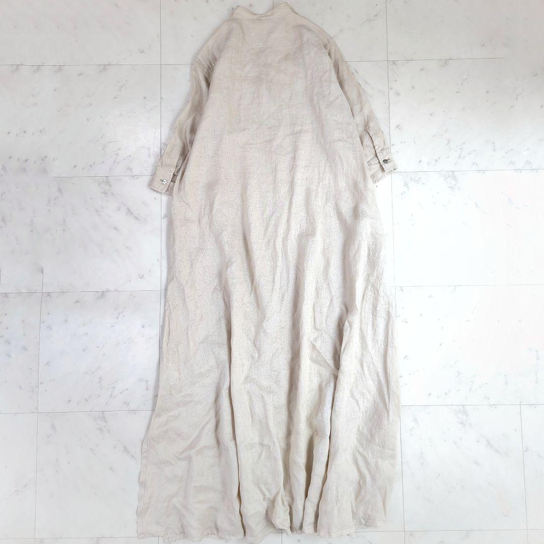  beautiful goods *du-z. handling wa Ran sWALANCElinen cuff tongue dress beige One-piece long maxi 7 minute sleeve body type cover flax easy ...