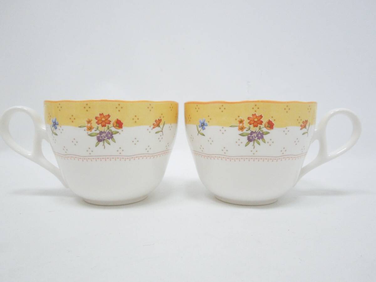 ‡ 0643 【未使用】 Noritake ノリタケ トゥルーラブ ペア カップ＆ソーサー 2客 プリマチャイナ イエロー 黄色 花柄の画像2