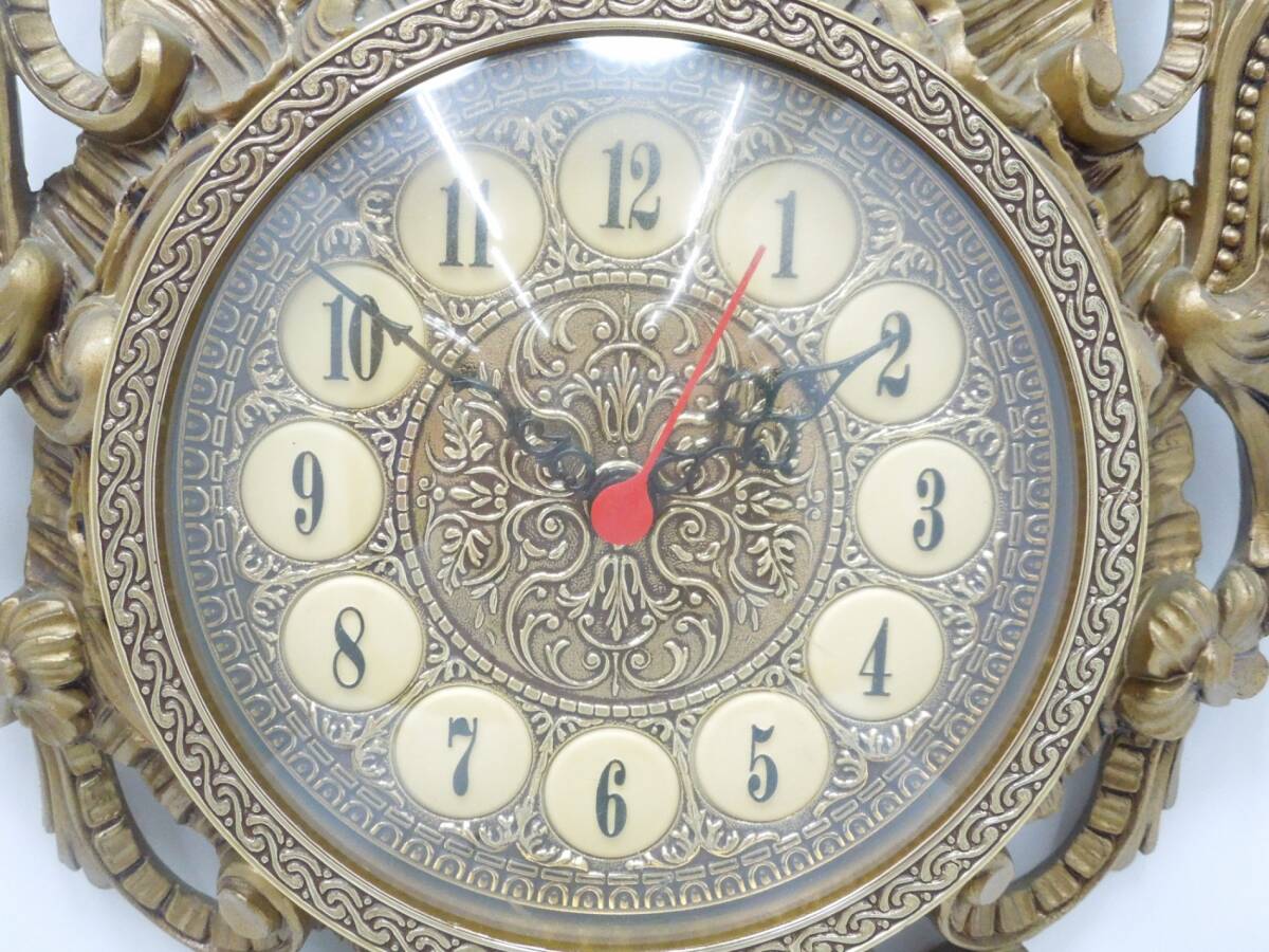‡ 0935 イタリア製 MOD.DEPOSITATO 壁掛け時計 装飾 ゴールド色 ウォールクロック アンティーク調 稼働品の画像2