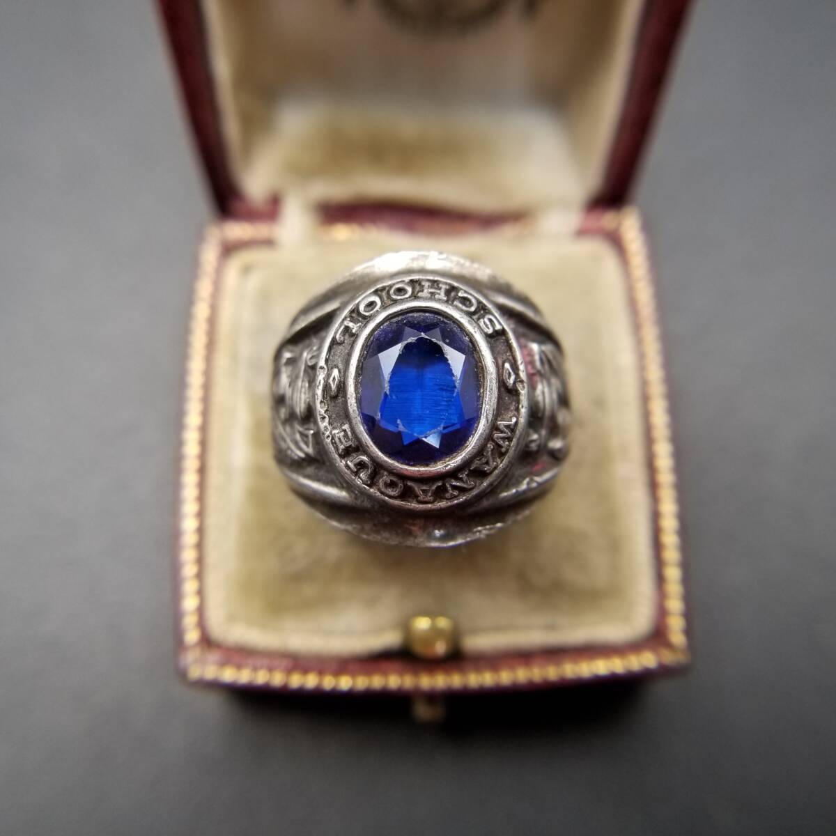 1972 year American Vintage kla sling Wanaque School District 925 silver silver ring -ply thickness feeling blue stone college ring Y15-G