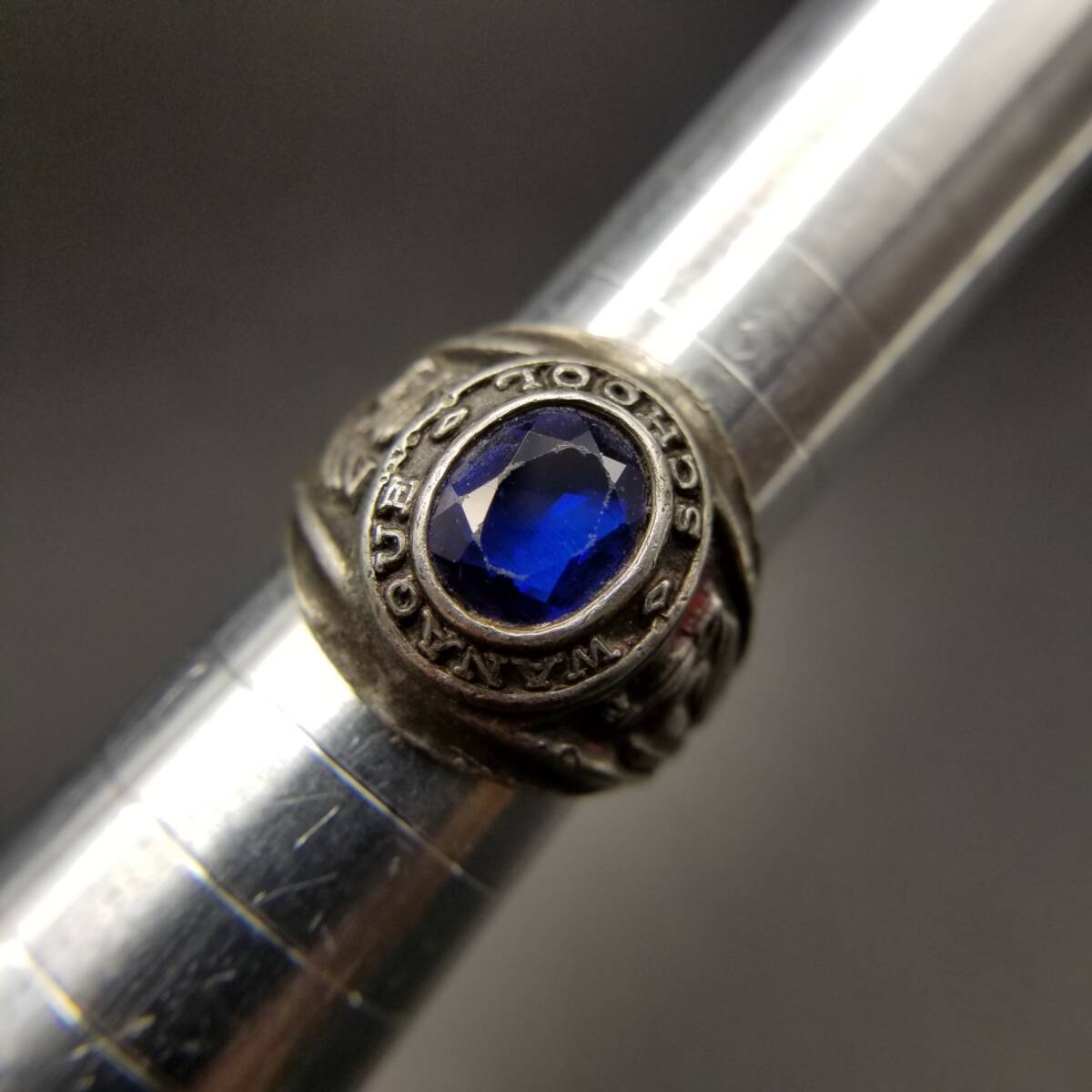1972 year American Vintage kla sling Wanaque School District 925 silver silver ring -ply thickness feeling blue stone college ring Y15-G