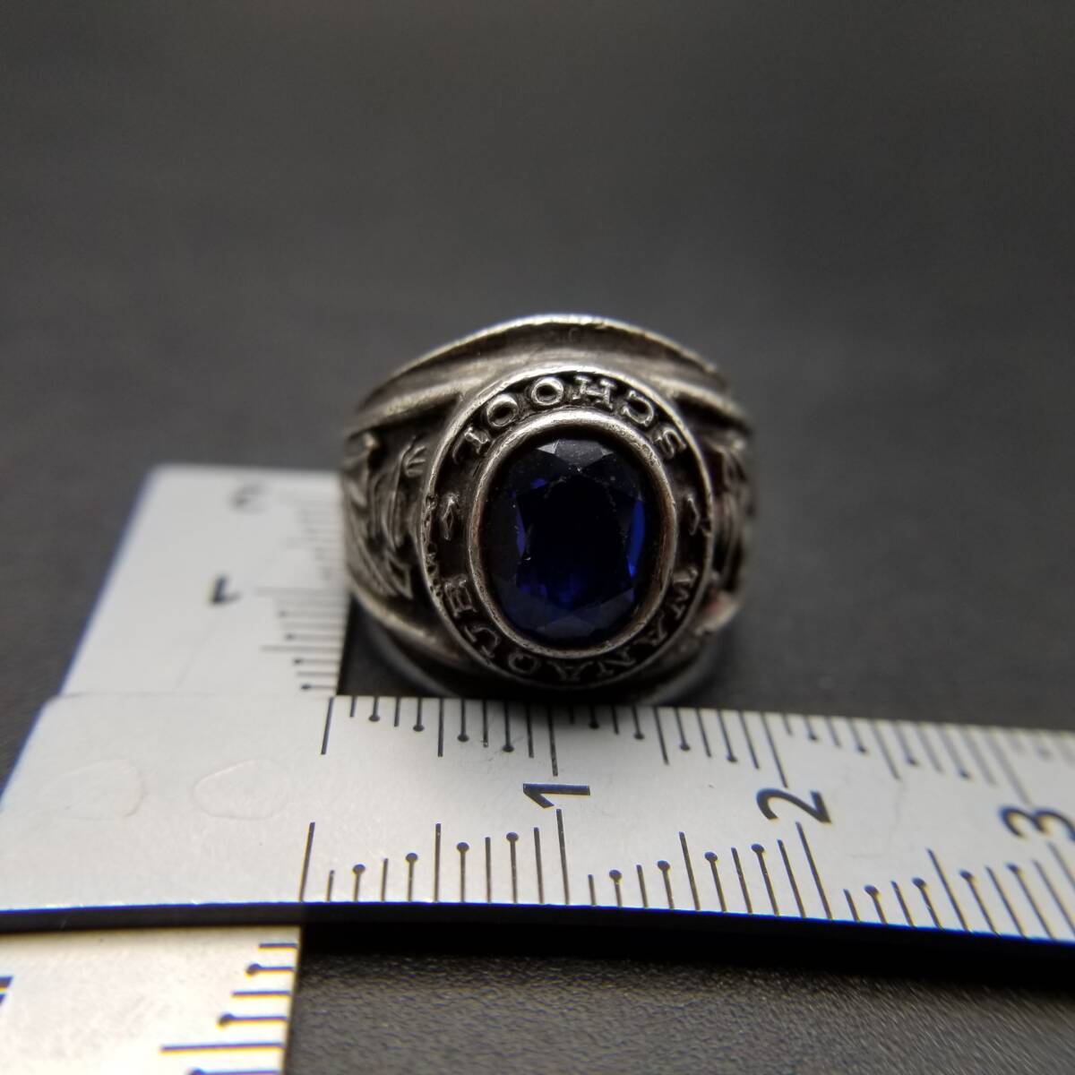 1972 year American Vintage kla sling Wanaque School District 925 silver silver ring -ply thickness feeling blue stone college ring Y15-G