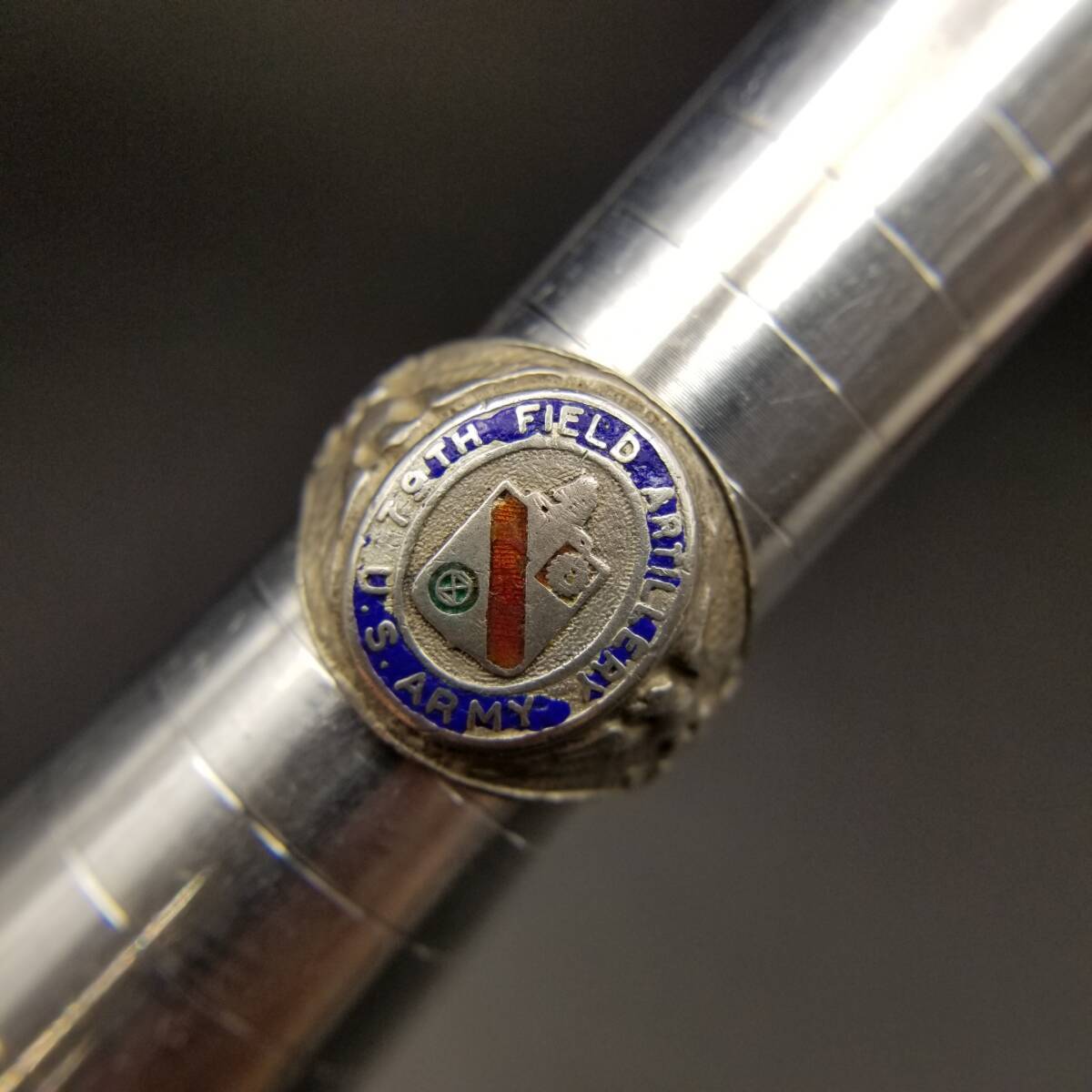 WWII period GROUSE Co. company manufactured 79th Field Artillery US Army Vintage military round sig net 925 silver ring . engraving land army Y14-E
