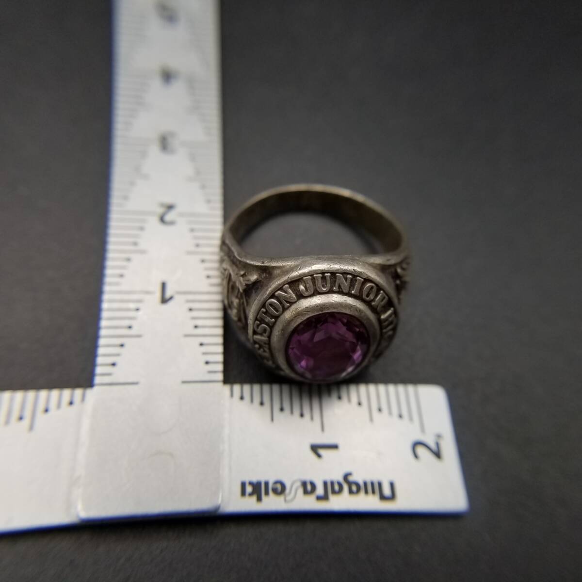 1974 год американский Vintage kla sling Easton Junior High School 925 серебряный колледж sig сеть серебряный кольцо розовый камень Y14-A