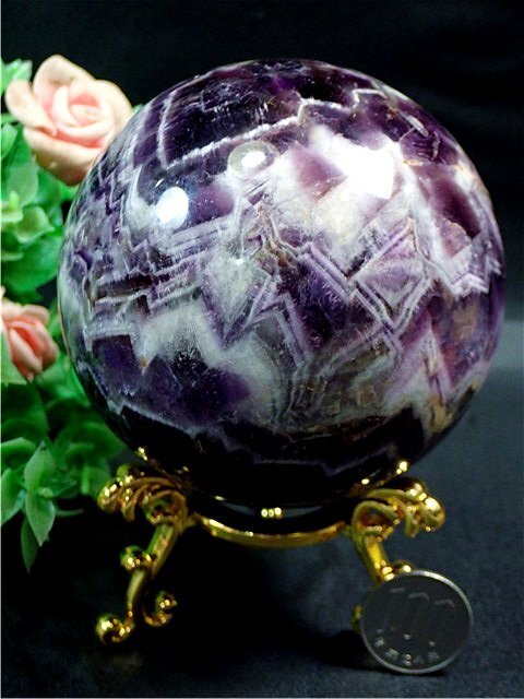 85mm 天然～愛の守護石～夢幻紫水晶アメジスト丸玉178G1-140G16Dの画像1