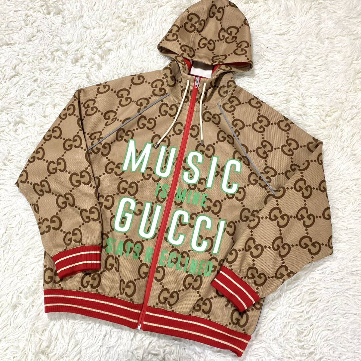 【超希少/美品/XLサイズ】GUCCI グッチ 100周年 GGネオプレン ジャンボGG ジップアップパーカー ブルゾン ジャケット ロゴプリント 676466の画像1