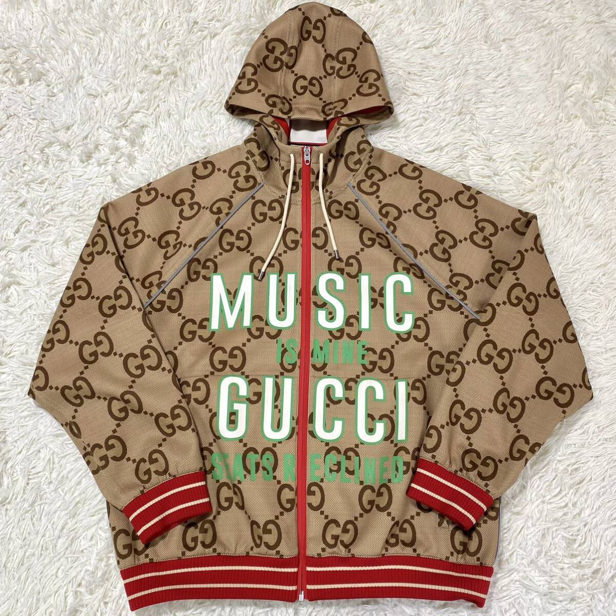 【超希少/美品/XLサイズ】GUCCI グッチ 100周年 GGネオプレン ジャンボGG ジップアップパーカー ブルゾン ジャケット ロゴプリント 676466の画像2