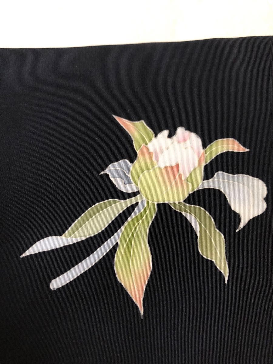 正絹　名古屋帯　手描きの花　作家さん落款あり