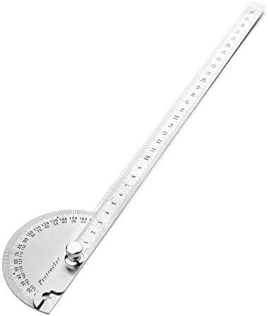 角度計 ゴニオメーター 分度器 ゲージアーム測定 180度回転 定規ツール ステンレス鋼 シルバの画像2