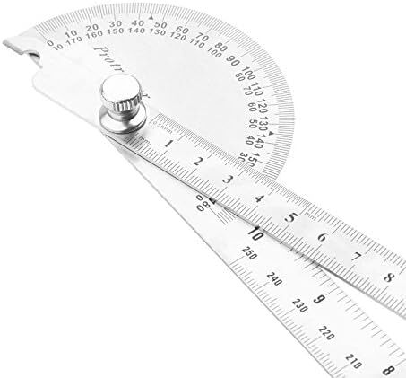 角度計 ゴニオメーター 分度器 ゲージアーム測定 180度回転 定規ツール ステンレス鋼 シルバの画像5