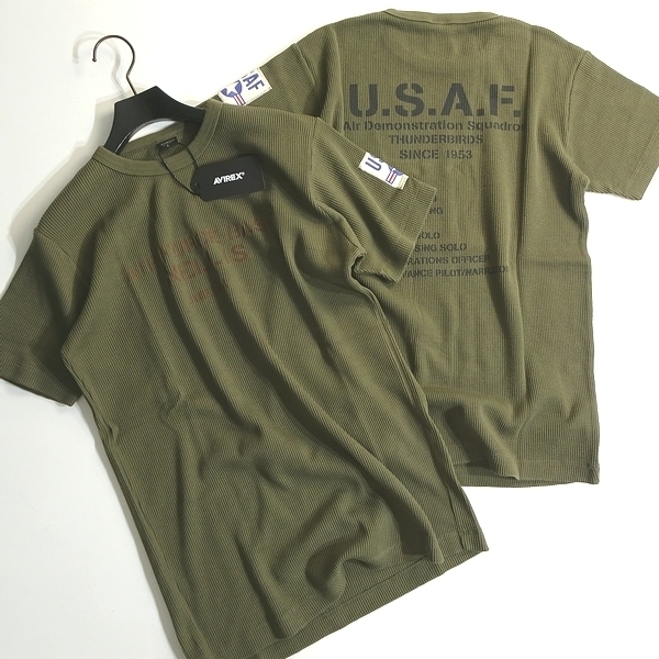 AVIREX アヴィレックス 新品 USAF ミリタリー サーマル素材 ワッフル生地 クルーネック 半袖 Tシャツ 3134054 310 XL ▲011▼kkf260usの画像1