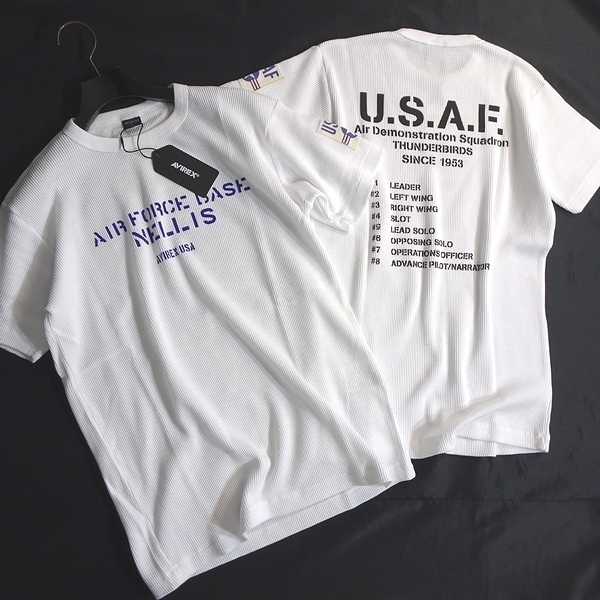 AVIREX アヴィレックス 新品 USAF ミリタリー サーマル素材 ワッフル生地 クルーネック 半袖 Tシャツ 3134054 030 L ▲011▼kkf254usの画像1