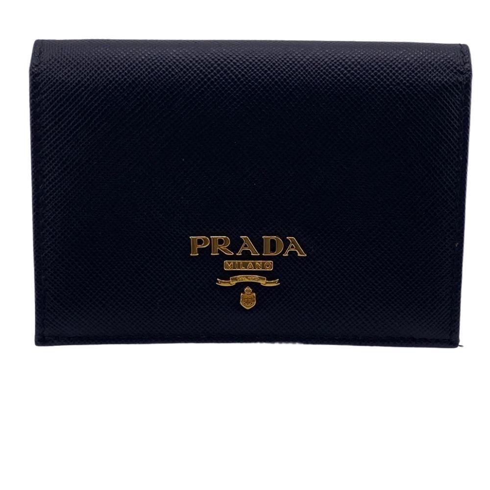 PRADA/プラダ 二つ折り財布 レザー カードケース ブラック レディース ブランド_画像1