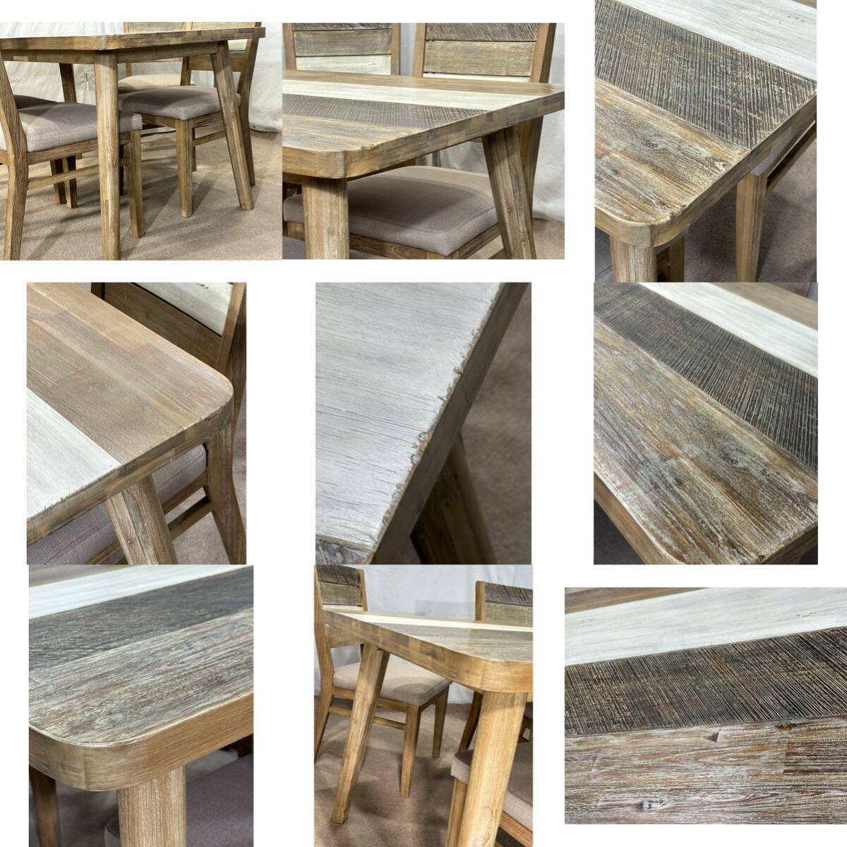 ダイニングテーブル 椅子セット ダイニング5点セット ダメージ仕上げ ファブリック座面 木製椅子 食卓テーブル 中古品の画像5
