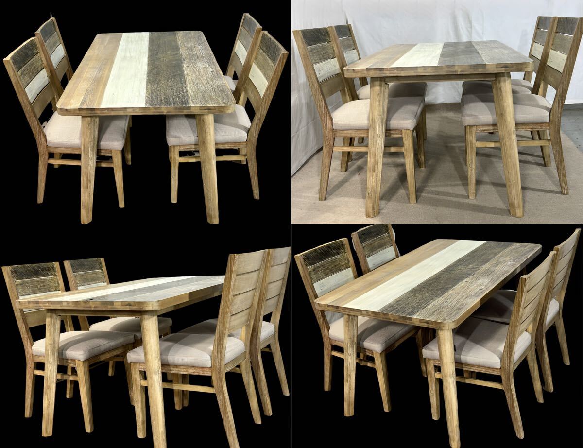 ダイニングテーブル 椅子セット ダイニング5点セット ダメージ仕上げ ファブリック座面 木製椅子 食卓テーブル 中古品の画像3