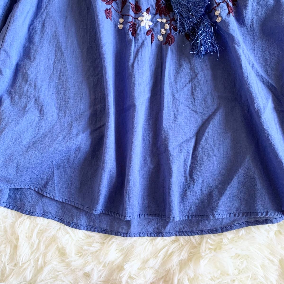 IENA イエナ　エンブロイダリー　刺繍　ブラウス プルオーバー 長袖シャツ 青　 カットソー シャツ