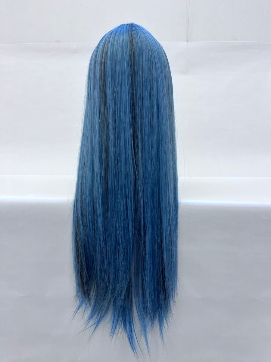 フルウィッグ 耐熱 ロング wig ウイッグ　ストレート　ブルー　グレー　前髪　
