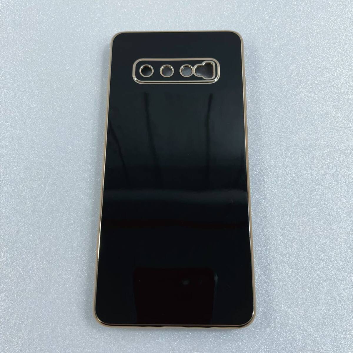 Galaxy S10 Plus ケース 耐衝撃 TPU ケース ソフト メッキ加工 ワイヤレス充電 ラップホール付き 薄型 軽量 メッキ枠 ブラック/ゴールド_画像7