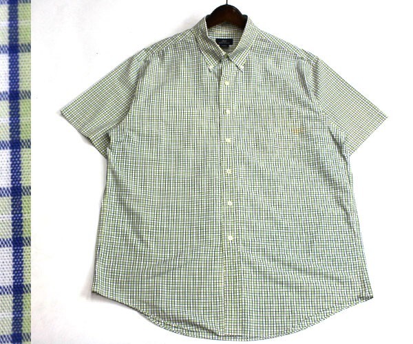 ブルックスブラザーズ 346 ボタンダウンチェック柄半袖シャツ ブロードシャツ カジュアル サイズL 0418d_画像1