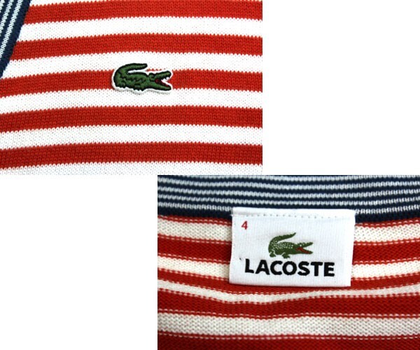 ラコステ LACOSTE ボーダーコットンニットカーディガン 羽織り カジュアル サイズL相当 0420dの画像4