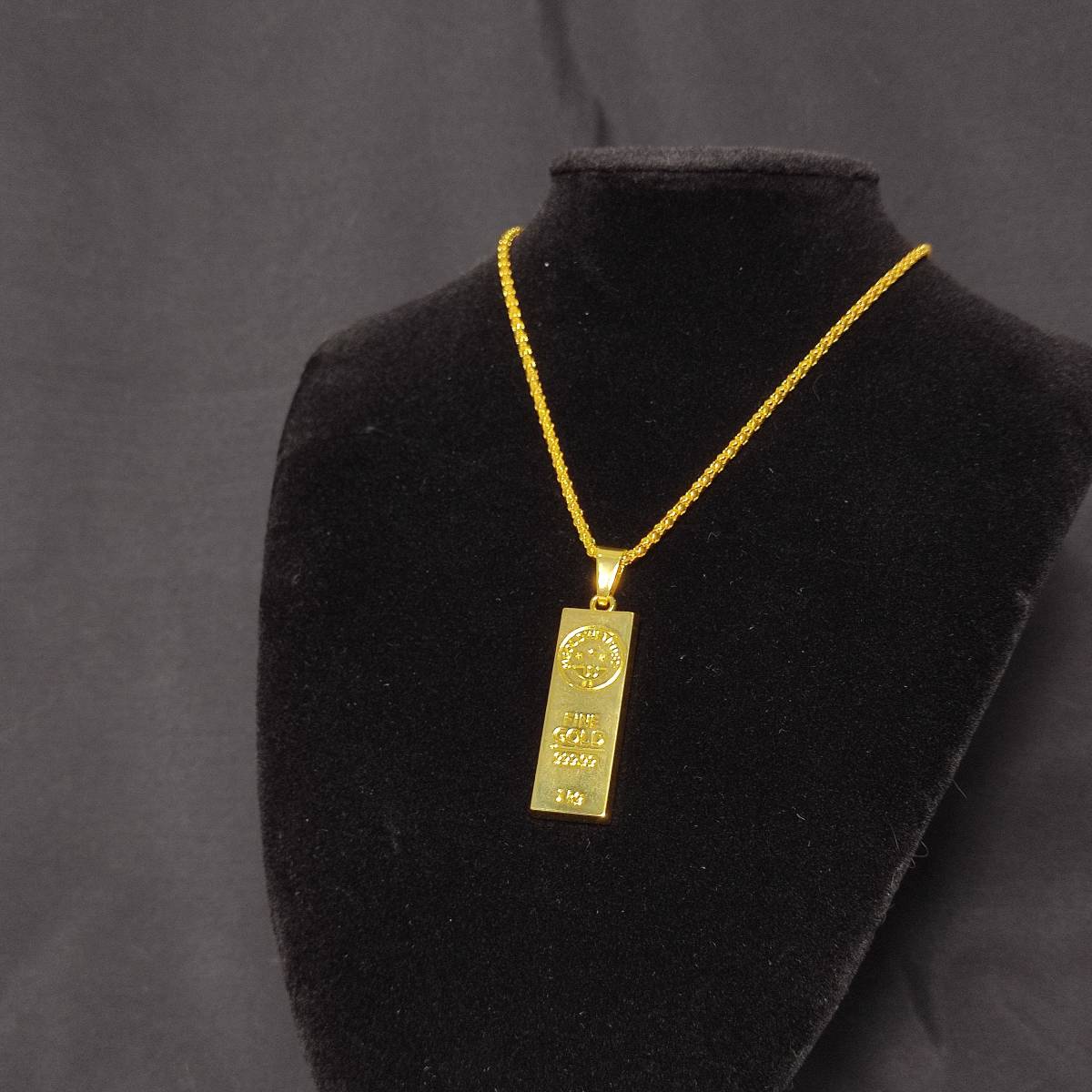 1円スタート インゴット ネックレス 18K Gold Plated 18KGP 鍍金 延べ棒 ゴールド necklace 75㎝ レディース メンズ ユニセックス 157の画像3