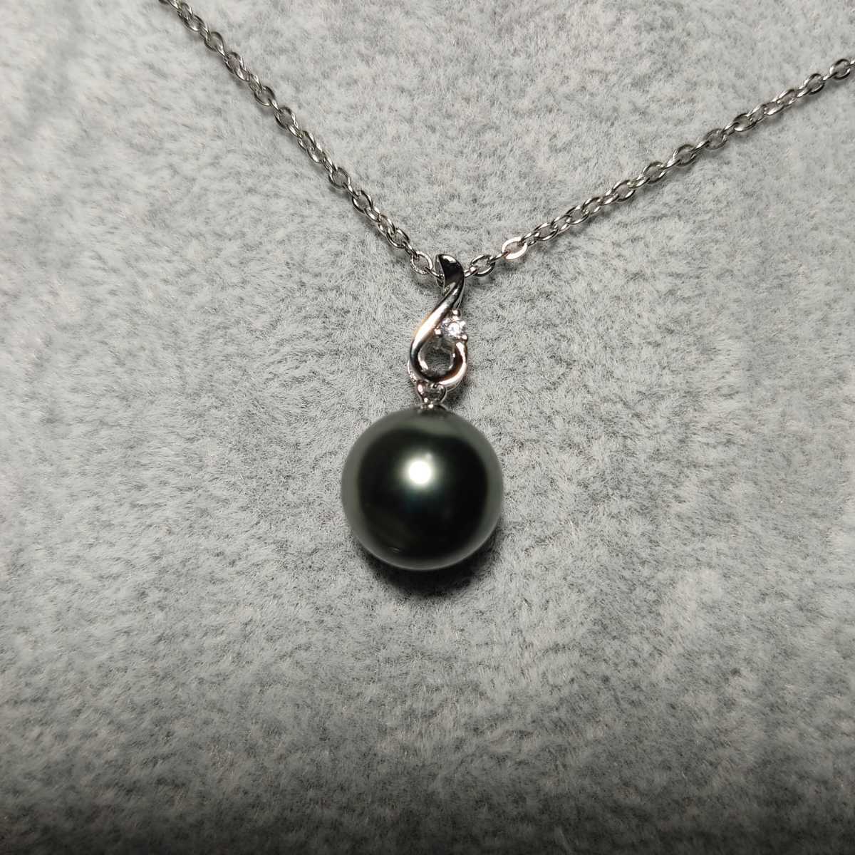 1円スタート ブラックパール ペンダントトップ CZ キュービックジルコニア 黒真珠 ネックレス necklace イミテーション 11㎜ 129の画像1