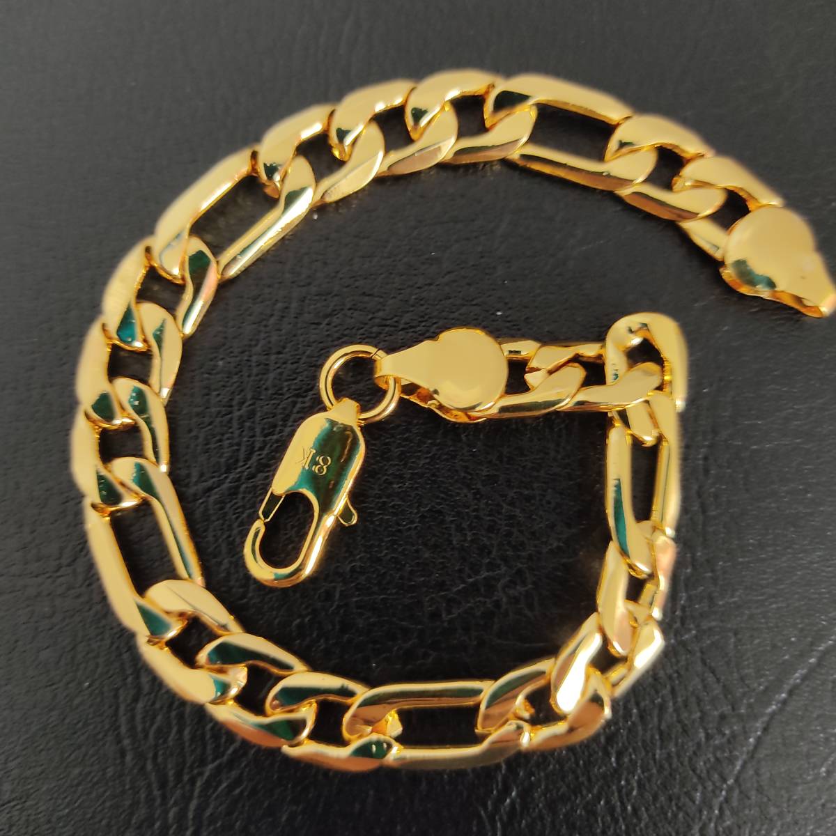 1円スタート フィガロチェーン 喜平ブレスレット 18K Gold Plated 18KGP 鍍金 ゴールド bracelet 20㎝ レディース メンズ ユニセックス 327_画像1