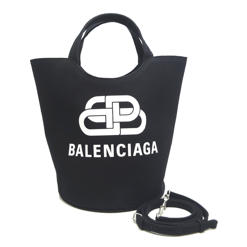 ［飯能本店］BALENCIAGA バレンシアガ BBロゴトート 599332 ハンドバッグ キャンバス ブラック レディース DH80509_画像1