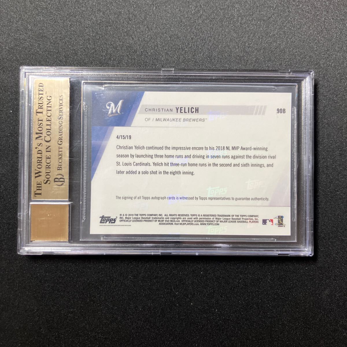 49枚限定 BGS9.5/10 Christian Yelich Topps Now 2019 auto 直筆サインカード Brewers BGS の画像2