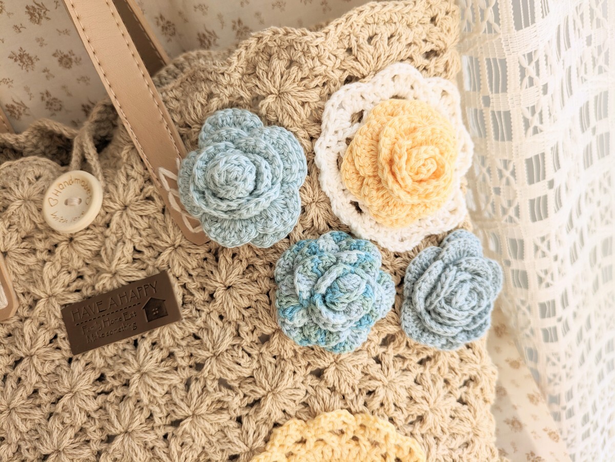 ☆Handmade…※お花模様ナチュラルかごバッグ※風お出掛けバッグ※手編み※の画像4