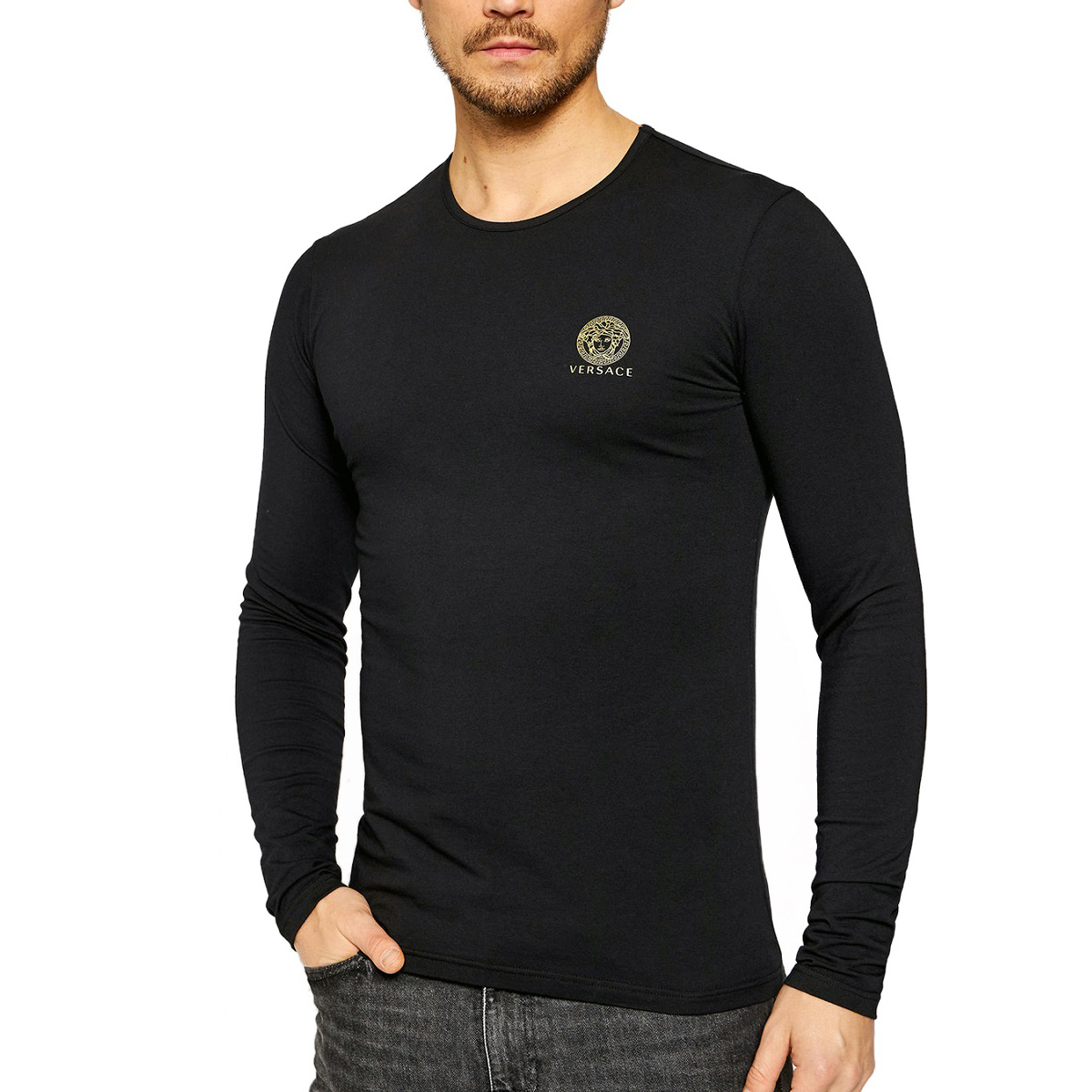 送料無料 4 VERSACE ヴェルサーチ AU10197 A232741 ブラック ホワイト メデューサ 2枚セット 長袖Tシャツ size 3