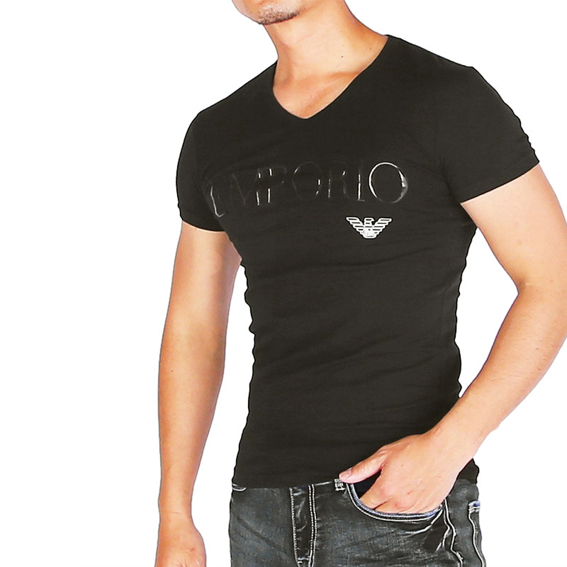送料無料 57 EMPORIO ARMANI エンポリオアルマーニ CC716 110810 ブラック Tシャツ 半袖 ロゴ size XL