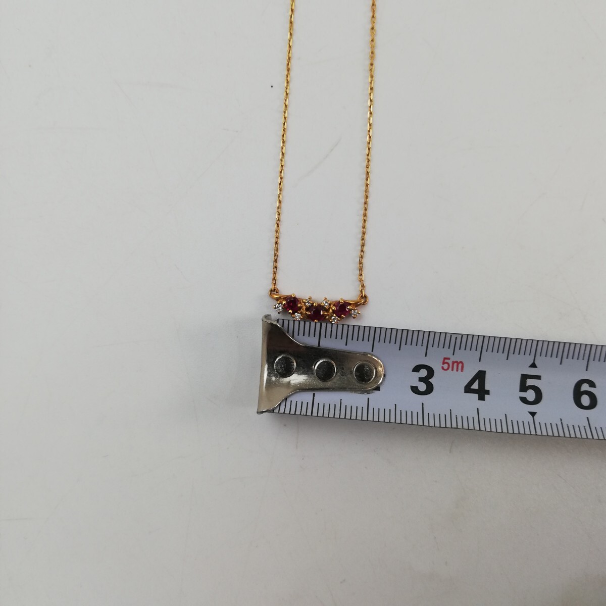 KA★ MIKIMOTO ミキモト K18 ネックレス R0.43ct MD0.08ct ルビー ダイヤ 総重量3.1g の画像9