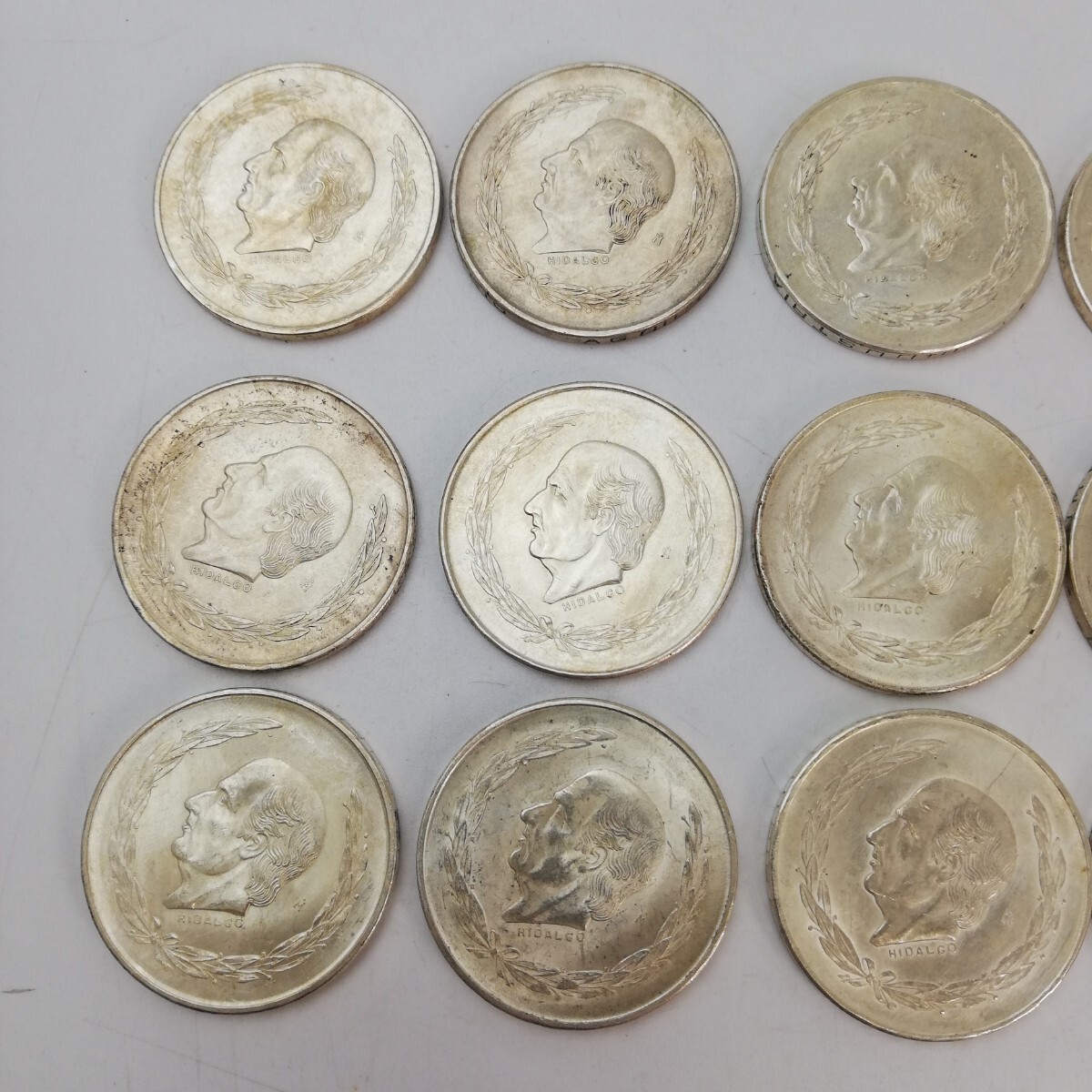 KA★1円～ 保管品 メキシコ銀貨 イダルゴ 5ペソ銀貨 14枚 セット まとめ_画像2