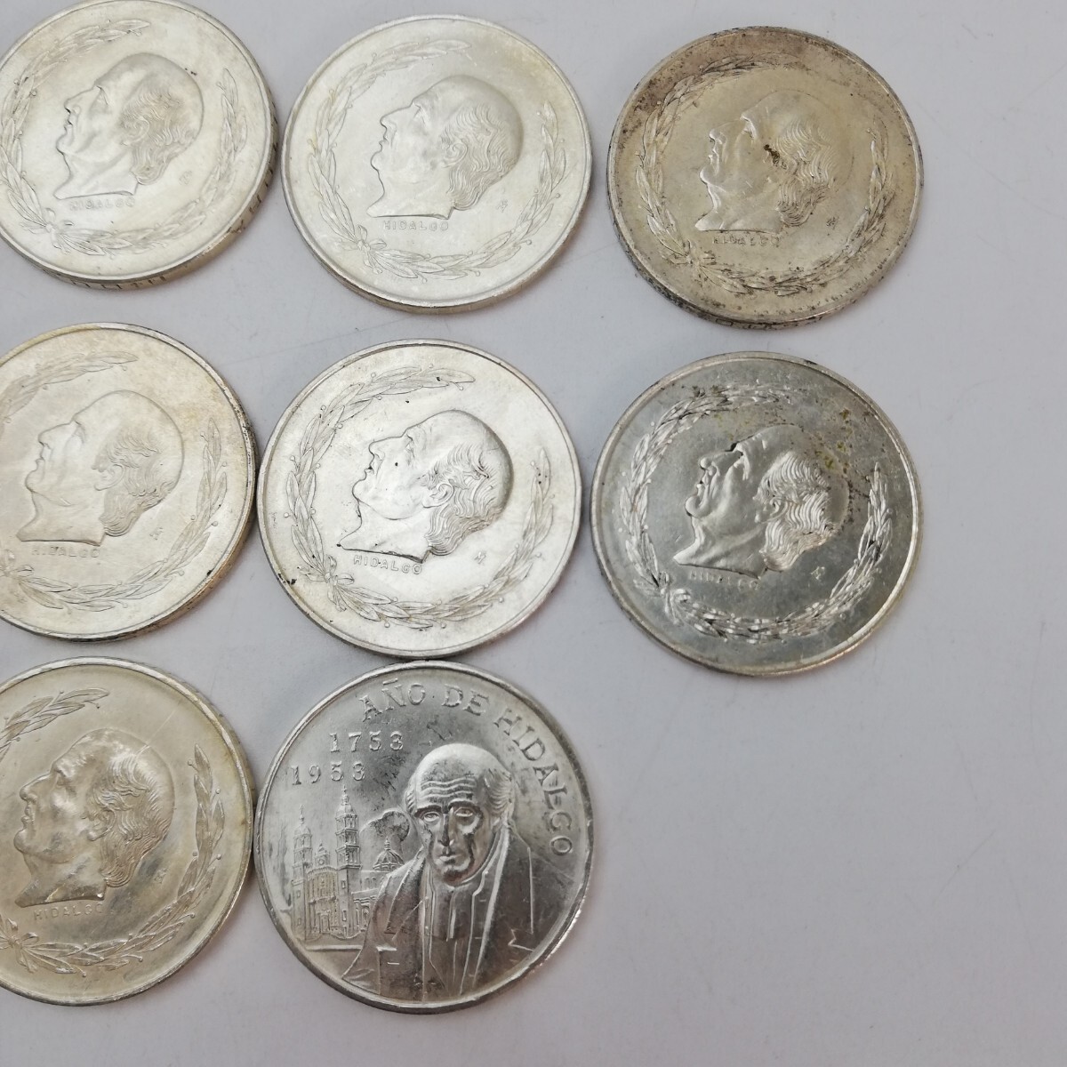 KA★1円～ 保管品 メキシコ銀貨 イダルゴ 5ペソ銀貨 14枚 セット まとめ_画像3