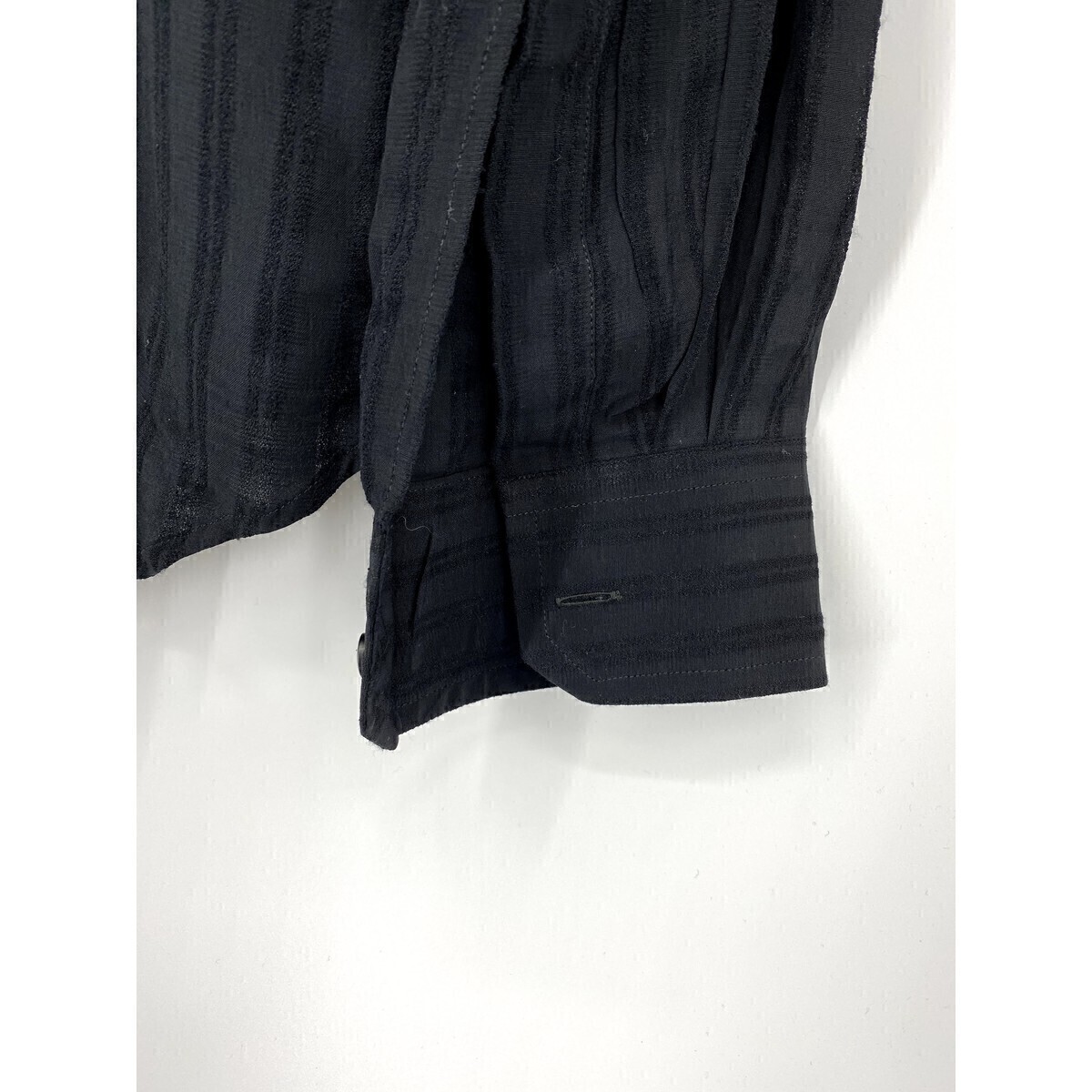 A6413/美品 春夏 EMPORIO ARMANI アルマーニ レーヨン100% ストライプ デザイン カジュアル ドレス カッター YシャツM黒/イタリア製 メンズの画像4