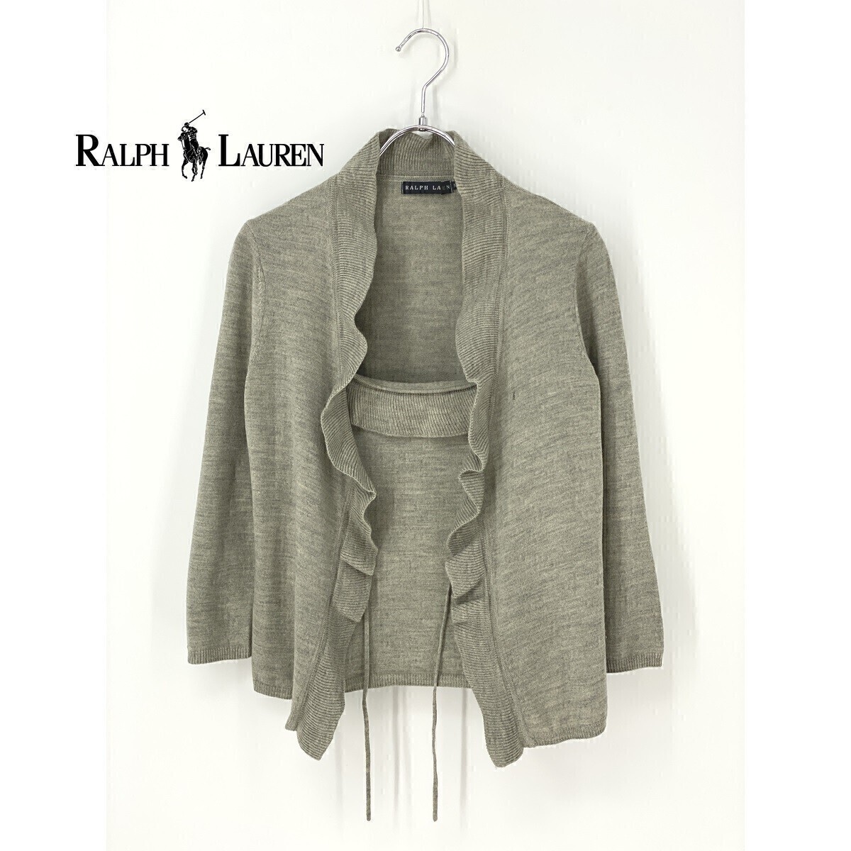 A7977/Весна/лето поло Ralph Lauren Polo Ralph Lauren Wool Ensemble Camisol Frill Fried Rib Cardigan M Grey/Ladies